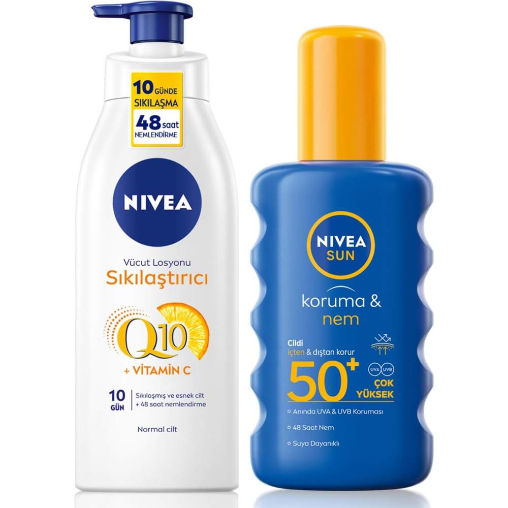 Nivea Sun Güneş Koruyucu & Sıkılaştırıcı Kişisel Bakım SETI,SPF50+ Güneş Kremi 200 ml ve Vücut Losyonu