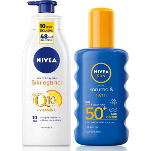 Nivea Sun Güneş Koruyucu & Sıkılaştırıcı Kişisel Bakım SETI,SPF50+ Güneş Kremi 200 ml ve Vücut Losyonu Nivea Sun Güneş Koruyucu & Sıkılaştırıcı Kişisel Bakım SETI,SPF50+ Güneş Kremi 200 ml ve Vücut Losyonu