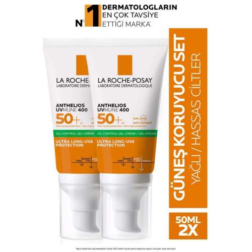 La Roche Posay Anthelios Oil Control Gel Cream Spf50+ Yağlı ve Karma Ciltler İçin Yüz Güneş Kremi Seti 50mlx2