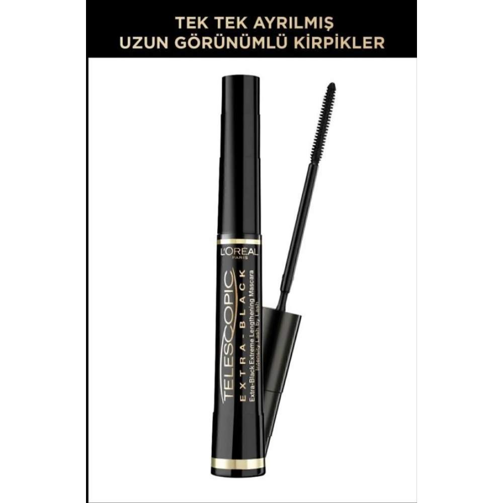 Loreal Paris Telescopic Extreme Lenghtening Mascara Extra Black Koyu Siyah Maskara Loreal Paris Telescopic Extreme Lenghtening Mascara Extra Black Koyu Siyah Maskara
