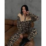 Kadın 3 Iplik Kumaş Leopar Desenli Ikili Takım
