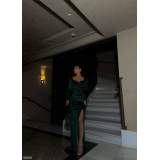 Kadın Kadife Kumaş Kalp Yaka Yırtmaç Detaylı Maxi Boy Elbise