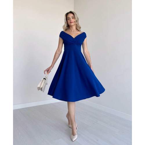 Kadın Kısa Kollu Kruvaze Yaka Eteği Volanlı Krep Elbise Kadın Kısa Kollu Kruvaze Yaka Eteği Volanlı Krep Elbise