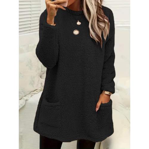 Kadın Uzun Kollu Yuvarlak Yakalı Cepli Peluş Bluz Kadın Uzun Kollu Yuvarlak Yakalı Cepli Peluş Bluz