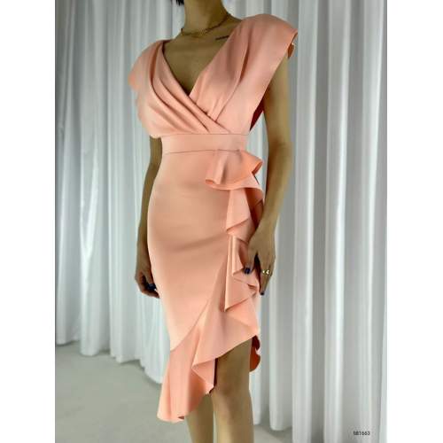 Scuba Kumaş Önü Fırfırlı Midi Boy Elbise Scuba Kumaş Önü Fırfırlı Midi Boy Elbise