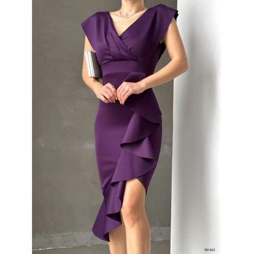 Scuba Kumaş Önü Fırfırlı Midi Boy Elbise Scuba Kumaş Önü Fırfırlı Midi Boy Elbise