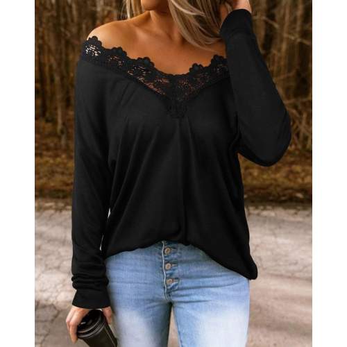 Kadın Uzun Kollu Yaka Güpür Detay Viskon Bluz Kadın Uzun Kollu Yaka Güpür Detay Viskon Bluz