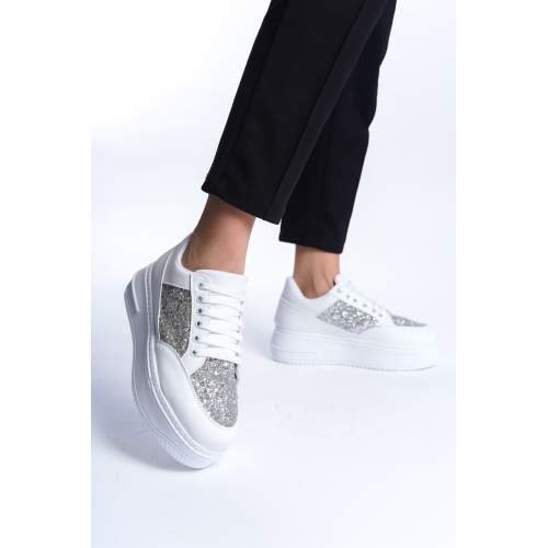 Lisinya948 Bağcıklı Ortopedik Taban Simli Kadın Sneaker Ayakkabı BT Beyaz Lisinya948 Bağcıklı Ortopedik Taban Simli Kadın Sneaker Ayakkabı BT Beyaz