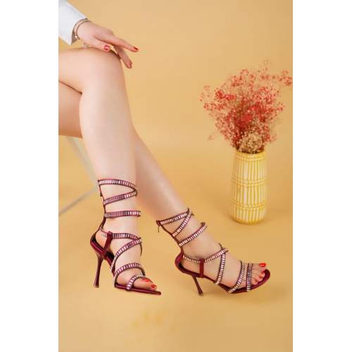 Bordo Saten Topuklu Ayakkabı