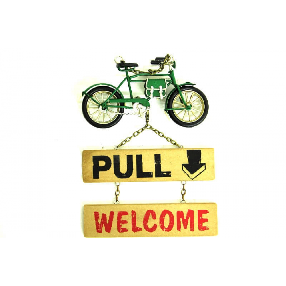 Vintage Tasarım Dekoratif Metal Kapı Yazısı Bisiklet