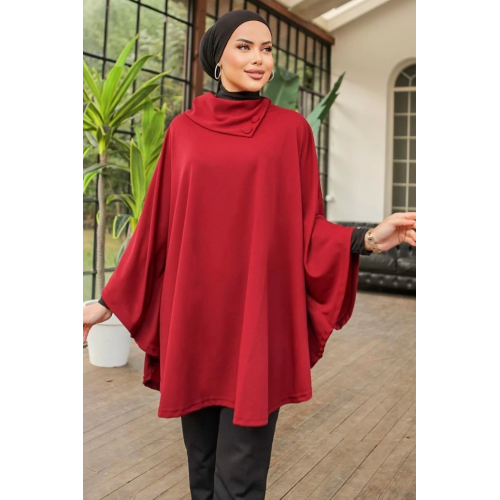 Düğme Detaylı Şık Tasarımlı Bordo Şal Yaka Panço Düğme Detaylı Şık Tasarımlı Bordo Şal Yaka Panço