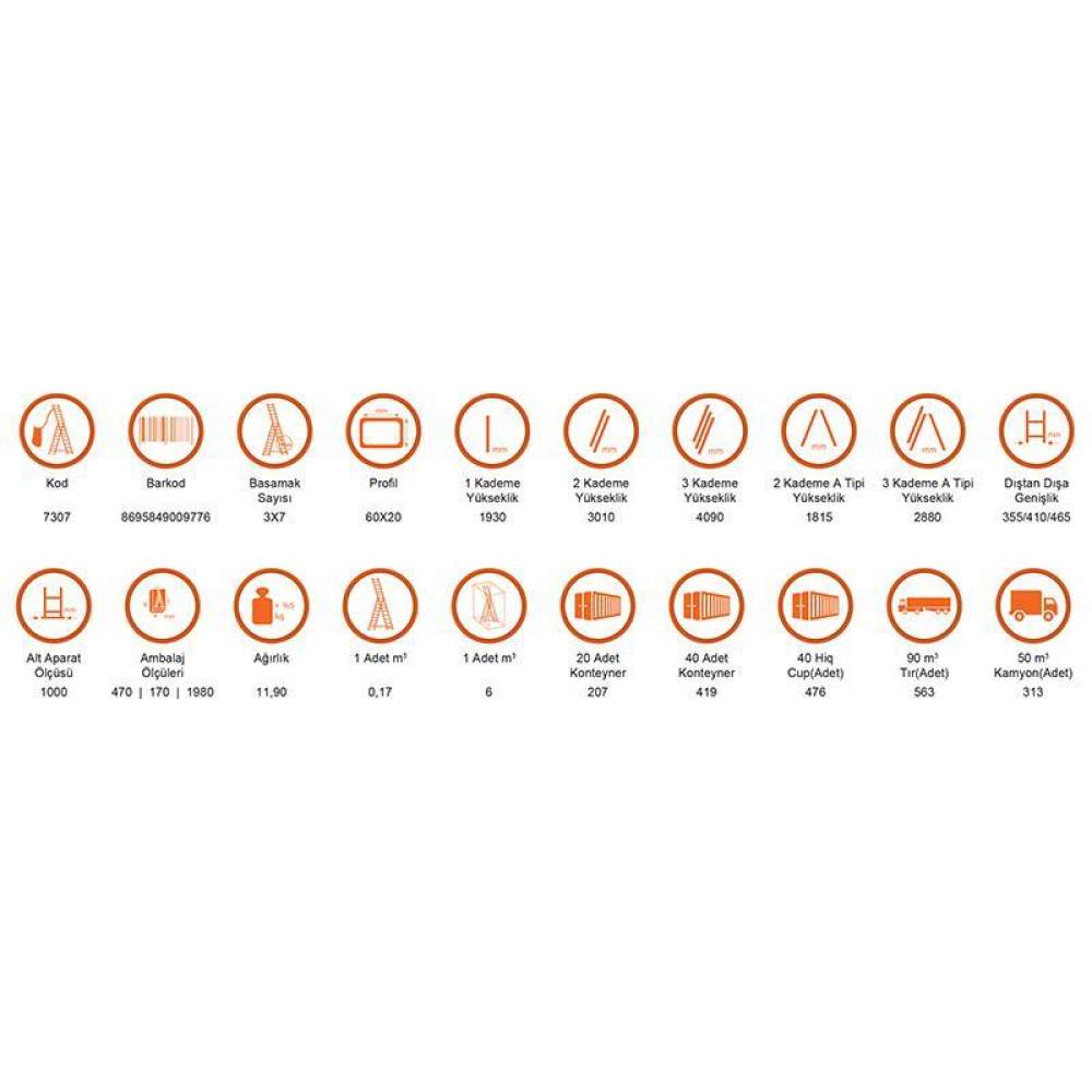 Saraylı 3x7 A Tipi Sürgülü Merdiven 5,79 Metre