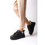 Lisinya948 Bağcıklı Ortopedik Taban Renkli Taş Dekorlu Kadın Sneaker Ayakkabı ST Siyah/Altın Lisinya948 Bağcıklı Ortopedik Taban Renkli Taş Dekorlu Kadın Sneaker Ayakkabı ST Siyah/Altın