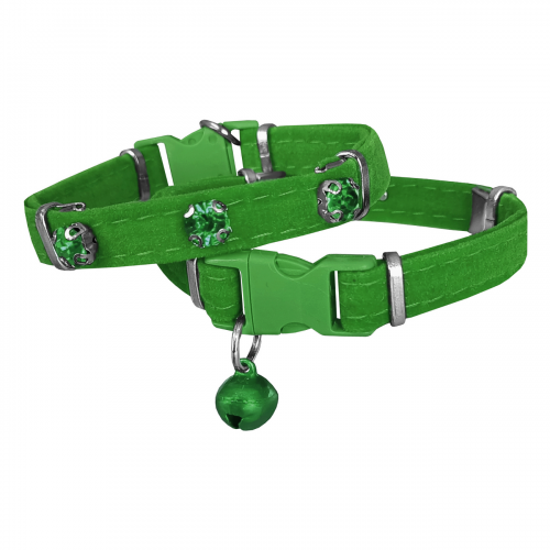 Kadife Kedi Boyun Tasması Taşlı 20-32 cm Yeşil