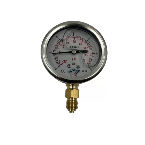 Ø 63 - 1 + 5 BAR 1/4 ALTTAN ÇIKIŞLI GLİSERİNLİ MANOMETRE (Lisinya) Ø 63 - 1 + 5 BAR 1/4 ALTTAN ÇIKIŞLI GLİSERİNLİ MANOMETRE (Lisinya)