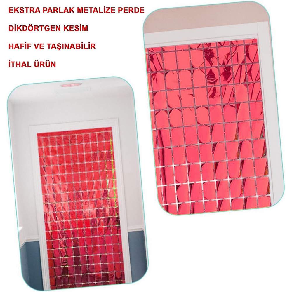 Ekstra Metalize Kırmızı Renk Disko Dikdörtgen Kesim Kapı Perdesi Dekorasyon 1x2 Metre Ekstra Metalize Kırmızı Renk Disko Dikdörtgen Kesim Kapı Perdesi Dekorasyon 1x2 Metre