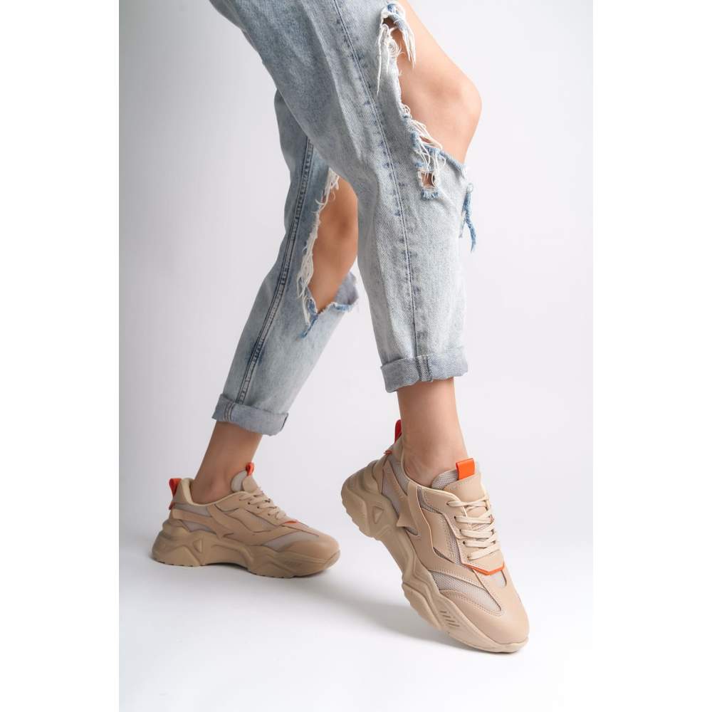 Lisinya948 Bağcıklı Ortopedik Taban Triko Detaylı Kadın Spor Ayakkabı TT Ten/Turuncu Lisinya948 Bağcıklı Ortopedik Taban Triko Detaylı Kadın Spor Ayakkabı TT Ten/Turuncu