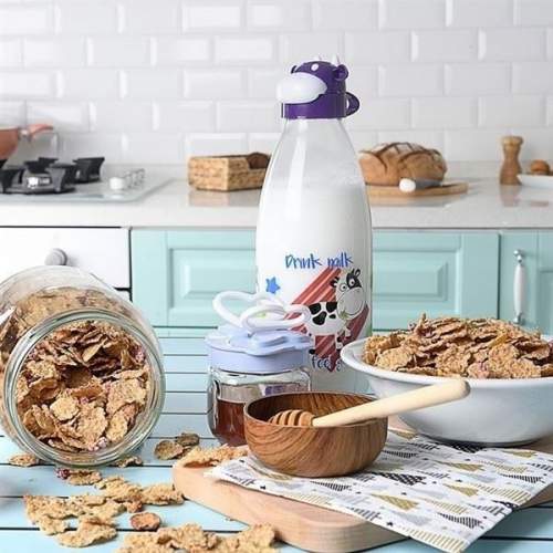 İnek Tasarımlı Sevimli Cam Suluk - Süt Şişesi 1000 ML İnek Tasarımlı Sevimli Cam Suluk - Süt Şişesi 1000 ML