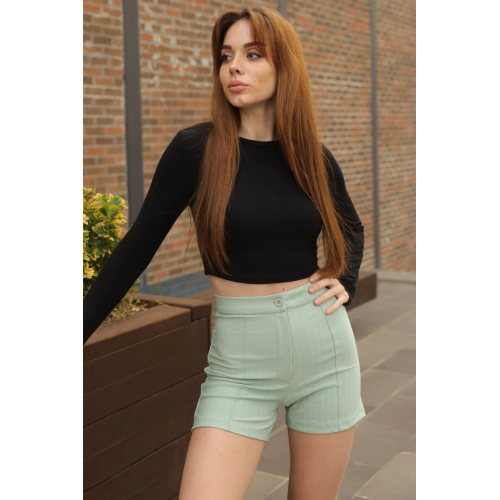 Zarif Ve Şıklığı Bir Arada Sunan Yüksek Bel Krep Esnek Çimalı Çizgili Şort Su Yeşili Zarif Ve Şıklığı Bir Arada Sunan Yüksek Bel Krep Esnek Çimalı Çizgili Şort Su Yeşili