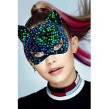 Siyah Kadife Kumaş Üzerine Mavi Yeşil Payetli Pullu Parti Maskesi 16x14 cm