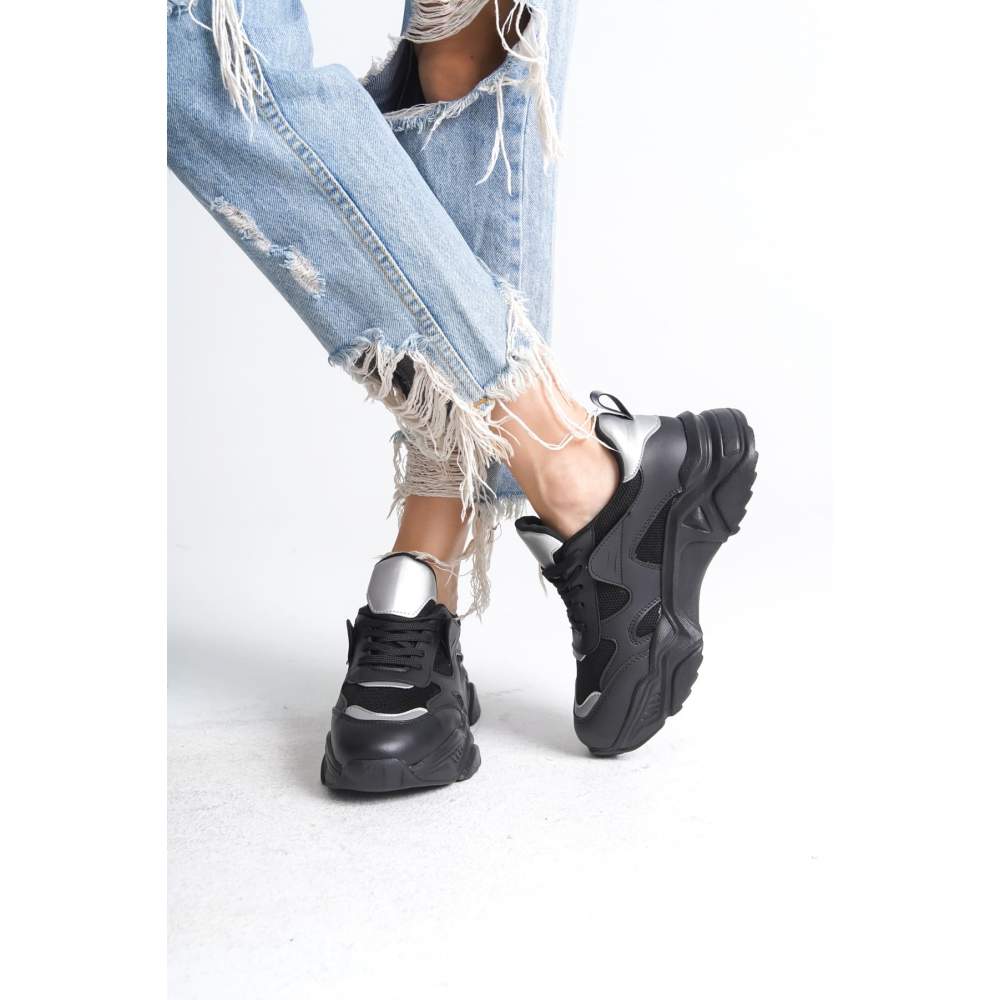 Lisinya948 Bağcıklı Ortopedik Taban Triko Detaylı Kadın Spor Ayakkabı ST Siyah/Gri Lisinya948 Bağcıklı Ortopedik Taban Triko Detaylı Kadın Spor Ayakkabı ST Siyah/Gri