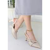 Bej Rugan Topuklu Ayakkabı