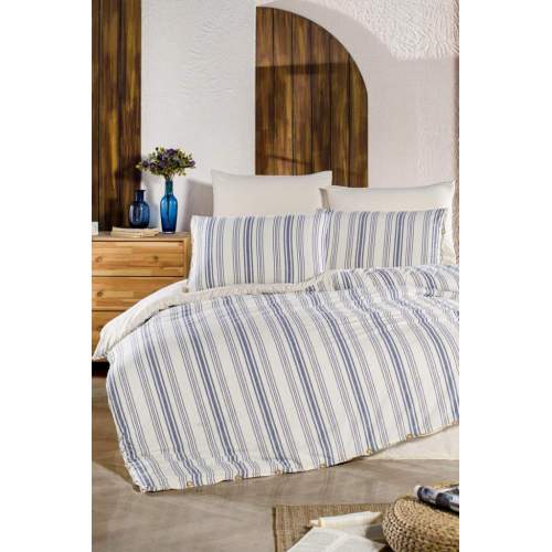 Organik Çift Kişilik Nevresim Takımı Line Stripe Mavi Organik Çift Kişilik Nevresim Takımı Line Stripe Mavi