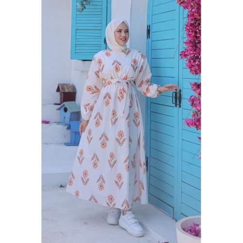 Kuşaklı Elbise Turuncu Kuşaklı Elbise Turuncu