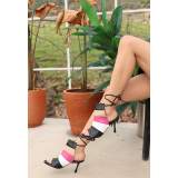 Siyah Cilt Renkli Topuklu Ayakkabı