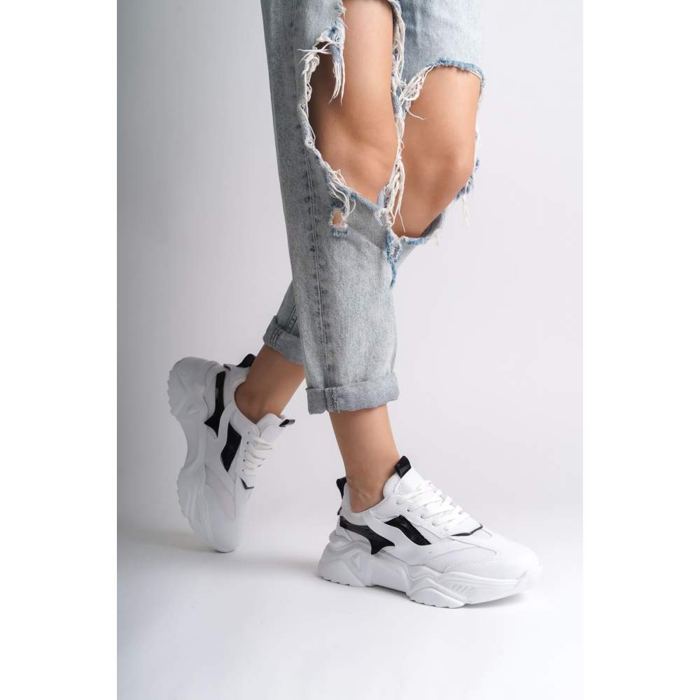 Lisinya948 Bağcıklı Ortopedik Taban Triko Detaylı Kadın Spor Ayakkabı BT Beyaz/Siyah Lisinya948 Bağcıklı Ortopedik Taban Triko Detaylı Kadın Spor Ayakkabı BT Beyaz/Siyah