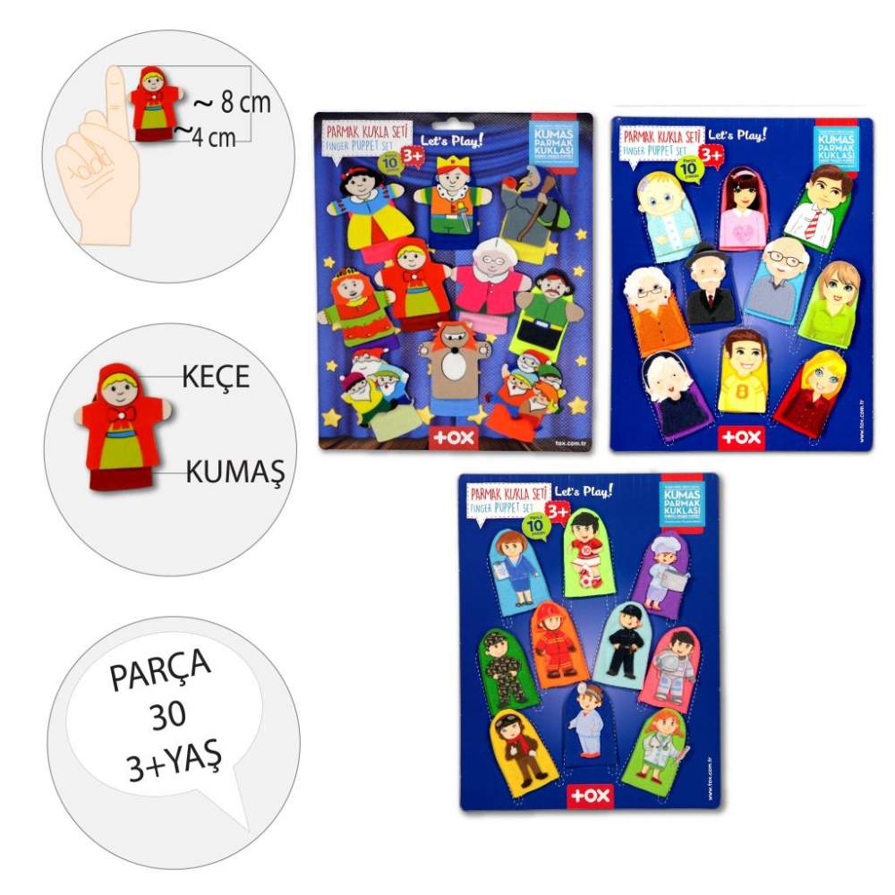 3 Set - 30 Parça Masal Kahramanları, Meslekler ve Aile Bireyleri Parmak Kukla 3 Set - 30 Parça Masal Kahramanları, Meslekler ve Aile Bireyleri Parmak Kukla