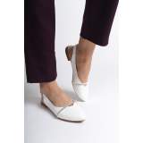 Lisinya948  Tokalı Ortopedik Rahat Taban Taş Detaylı Kadın Babet Ayakkabı KT Beyaz