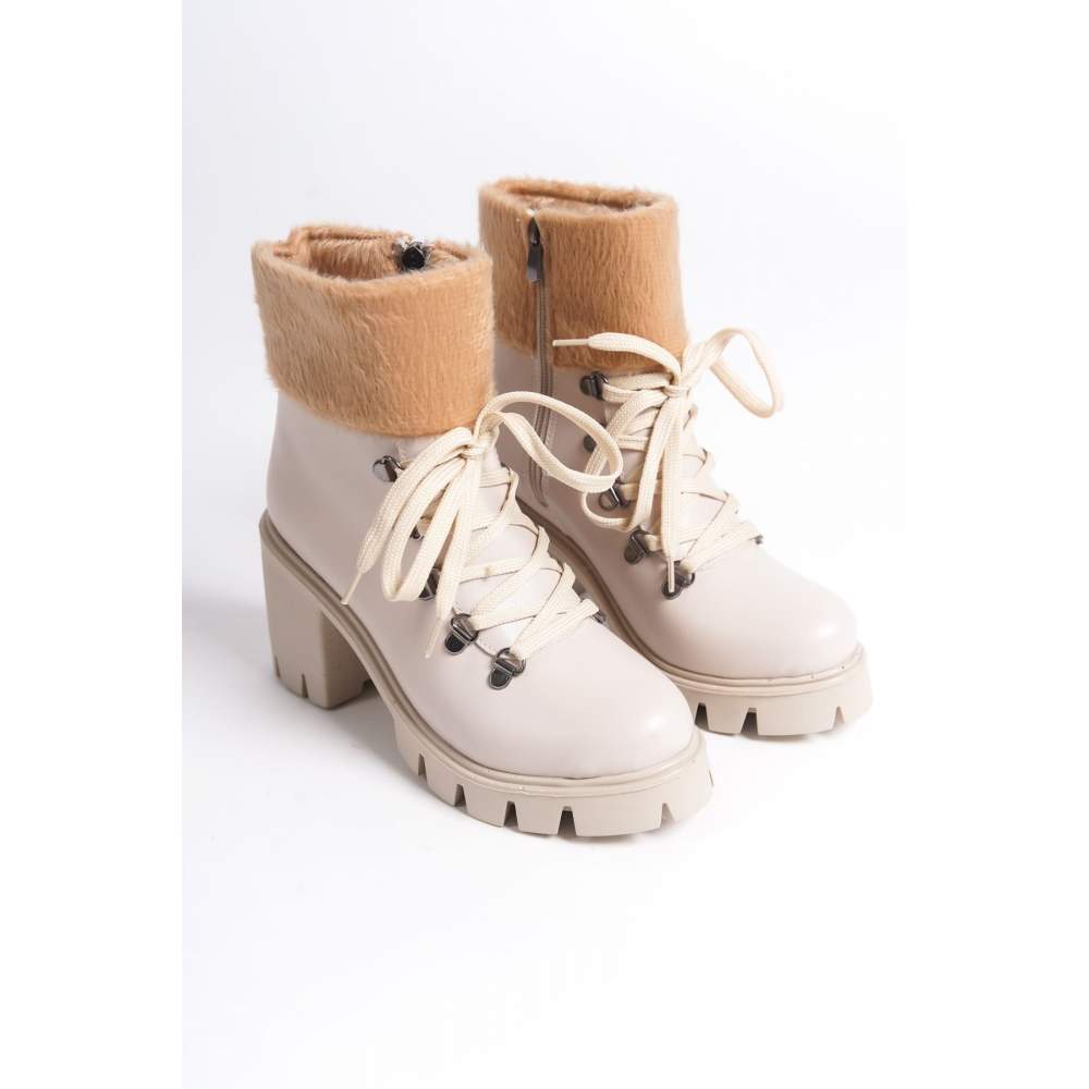 Lisinya948 Bağcıklı Fermuarlı Ortopedik Taban Topuklu Kürk Detaylı Cilt Kadın Bot KT Krem Lisinya948 Bağcıklı Fermuarlı Ortopedik Taban Topuklu Kürk Detaylı Cilt Kadın Bot KT Krem