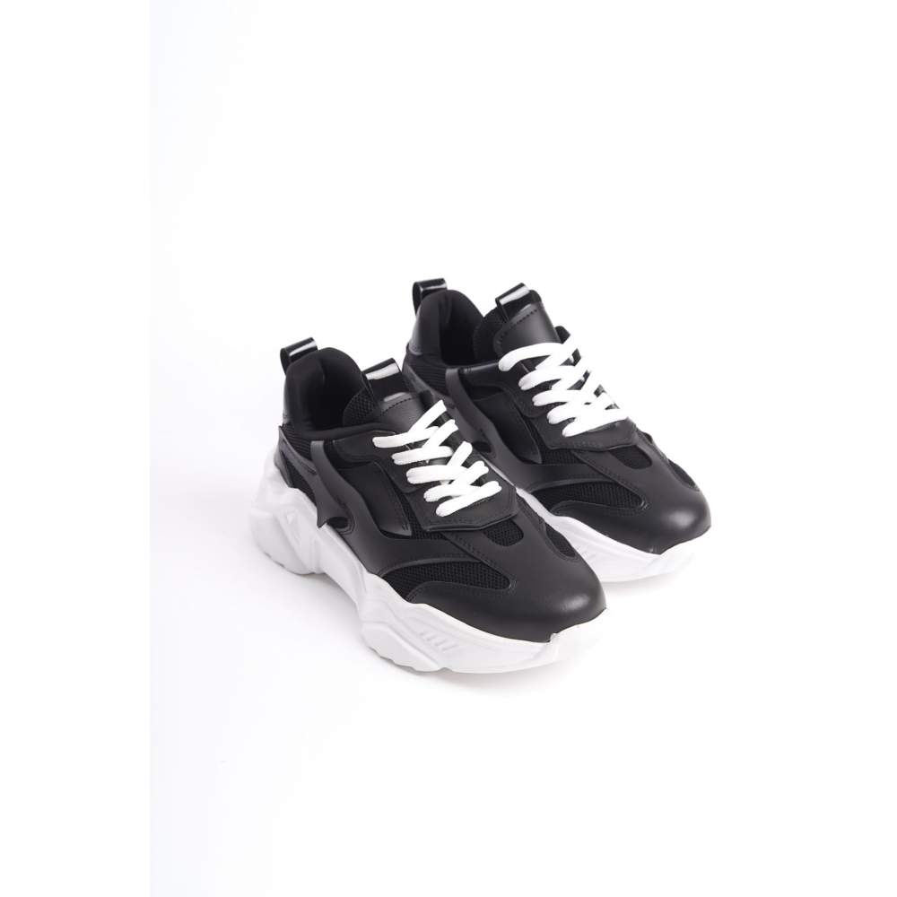 Lisinya948  Bağcıklı Ortopedik Taban Triko Detaylı Kadın Spor Ayakkabı BT Siyah