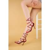 Bordo Saten Topuklu Ayakkabı