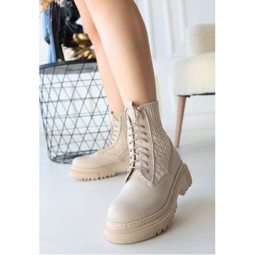 Bej Cilt Bağcıklı Bot Bej Cilt Bağcıklı Bot