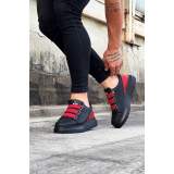 3 Bant Legend Kömür Kırmızı Kalın Taban Casual Erkek Ayakkabı