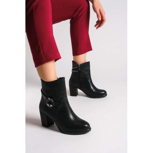 Lisinya948  Fermuarlı Ortopedik Taban Suya ve Soğuğa Dayanıklı Taşlı Topuklu Kadın Bot ST Siyah