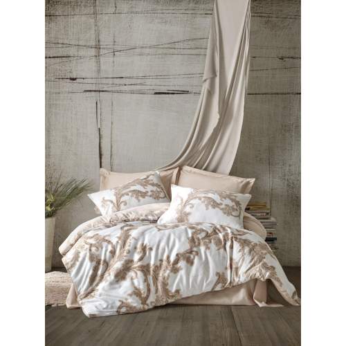 Loren Bej Çift Kişilik Saten Nevresim Takımı