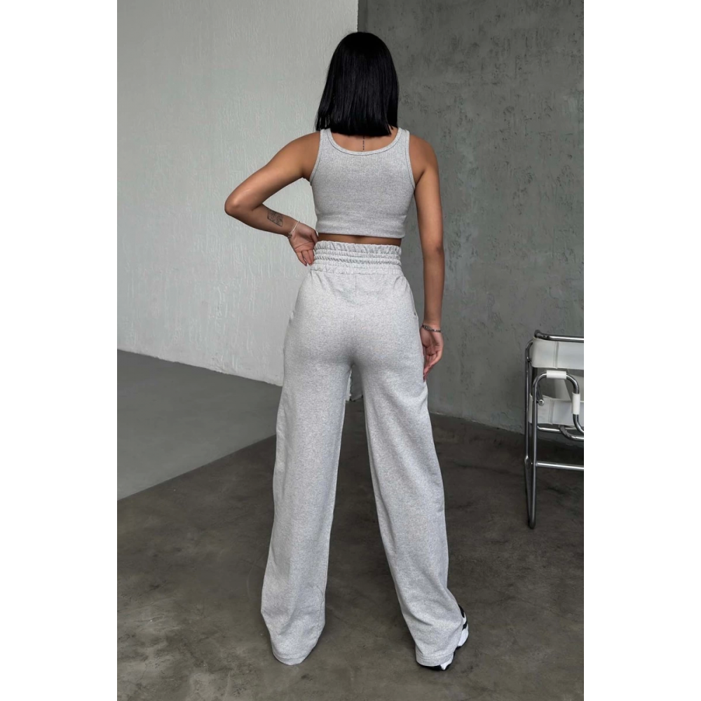 Şık Ve Rahat Yüksek Bel Bol Paça Gri Eşofman Altı