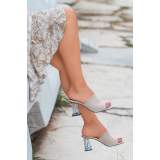 Krem Triko Topuklu Terlik