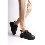 Lisinya948 Bağcıklı Ortopedik Taban Renkli Taş Dekorlu Kadın Sneaker Ayakkabı ST Siyah/Altın Lisinya948 Bağcıklı Ortopedik Taban Renkli Taş Dekorlu Kadın Sneaker Ayakkabı ST Siyah/Altın