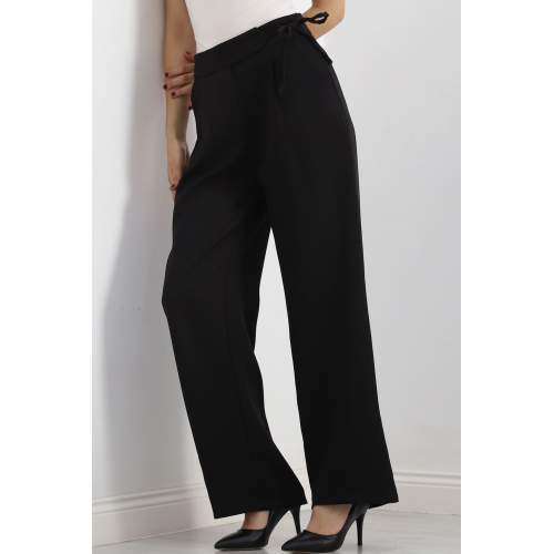 Bel Bağcıklı Palazzo Pantolon Siyah Bel Bağcıklı Palazzo Pantolon Siyah
