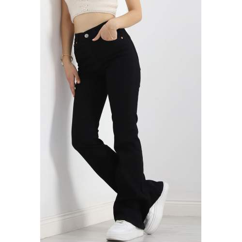 İspanyol Paça Solmayan Kot Pantolon Siyah1