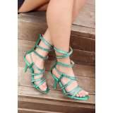 Yeşil Mavisi Saten Topuklu Ayakkabı