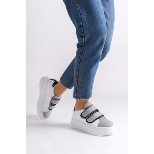 Lisinya948 Bağcıksız Cırt Cırtlı Ortopedik Taban Kadın Sneaker Ayakkabı BT Beyaz/Gri Lisinya948 Bağcıksız Cırt Cırtlı Ortopedik Taban Kadın Sneaker Ayakkabı BT Beyaz/Gri