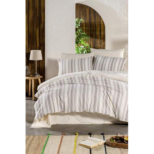 Organik Çift Kişilik Nevresim Takımı Line Navi Kahve Organik Çift Kişilik Nevresim Takımı Line Navi Kahve