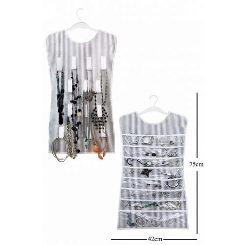 Siyah Çizgili Elbise Şeklinde Çift Taraflı Takı Organizeri Siyah Çizgili Elbise Şeklinde Çift Taraflı Takı Organizeri