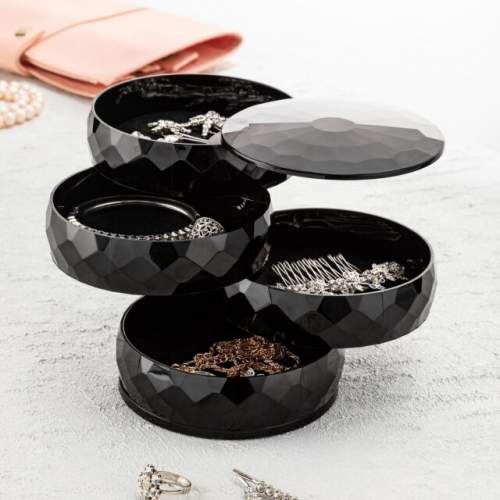 360 Derece Dönebilen 4 Katlı Takı - Toka - Küpe-Bileklik Organizer - Siyah 360 Derece Dönebilen 4 Katlı Takı - Toka - Küpe-Bileklik Organizer - Siyah