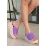 Lila Triko Dolgu Topuk Terlik